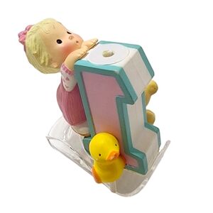 Vintage 80's Hallmark Baby's First Birthday Cake Topper Candle Holder Girl Pink